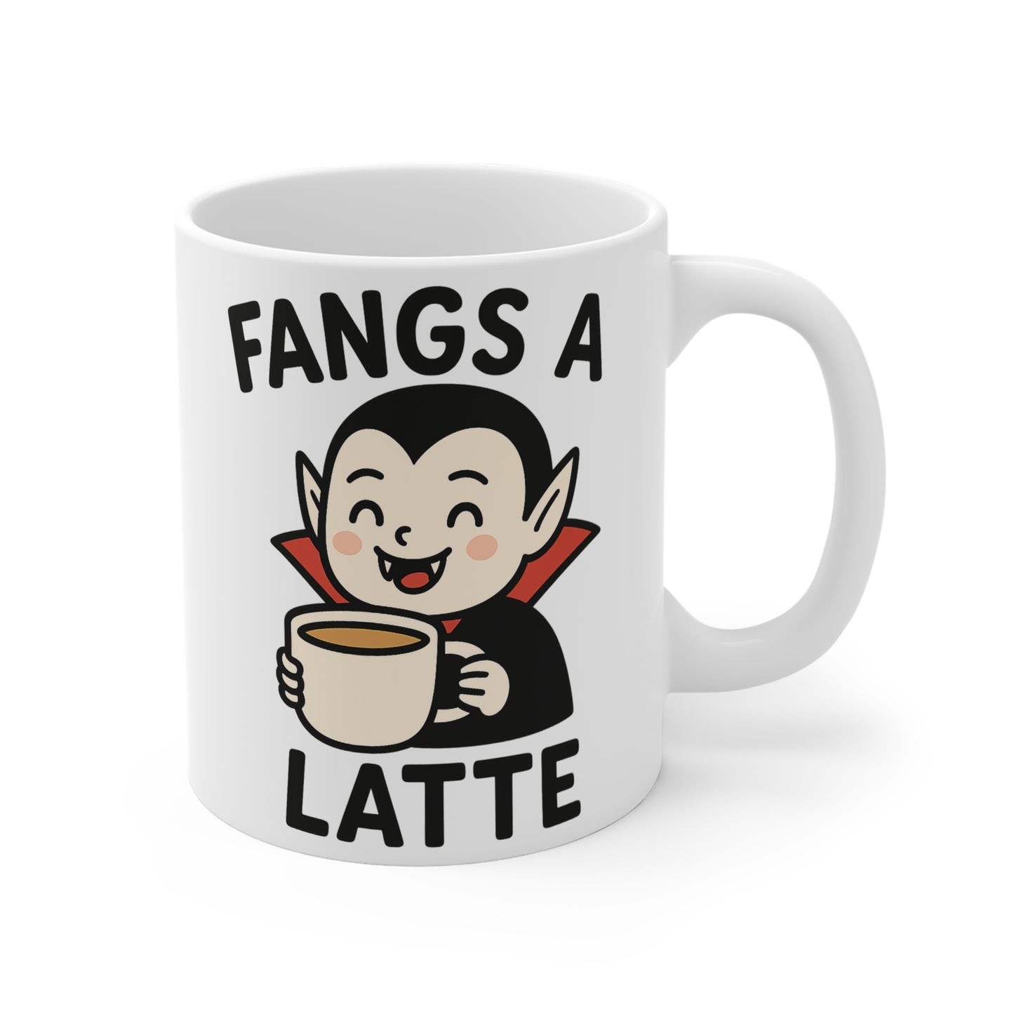 Cute Vampire Coffee Mug, Fangs a Latte Design, Halloween Gift, Funny Drinkware, Spooky Kitchen Decor, Unique Tea Cup