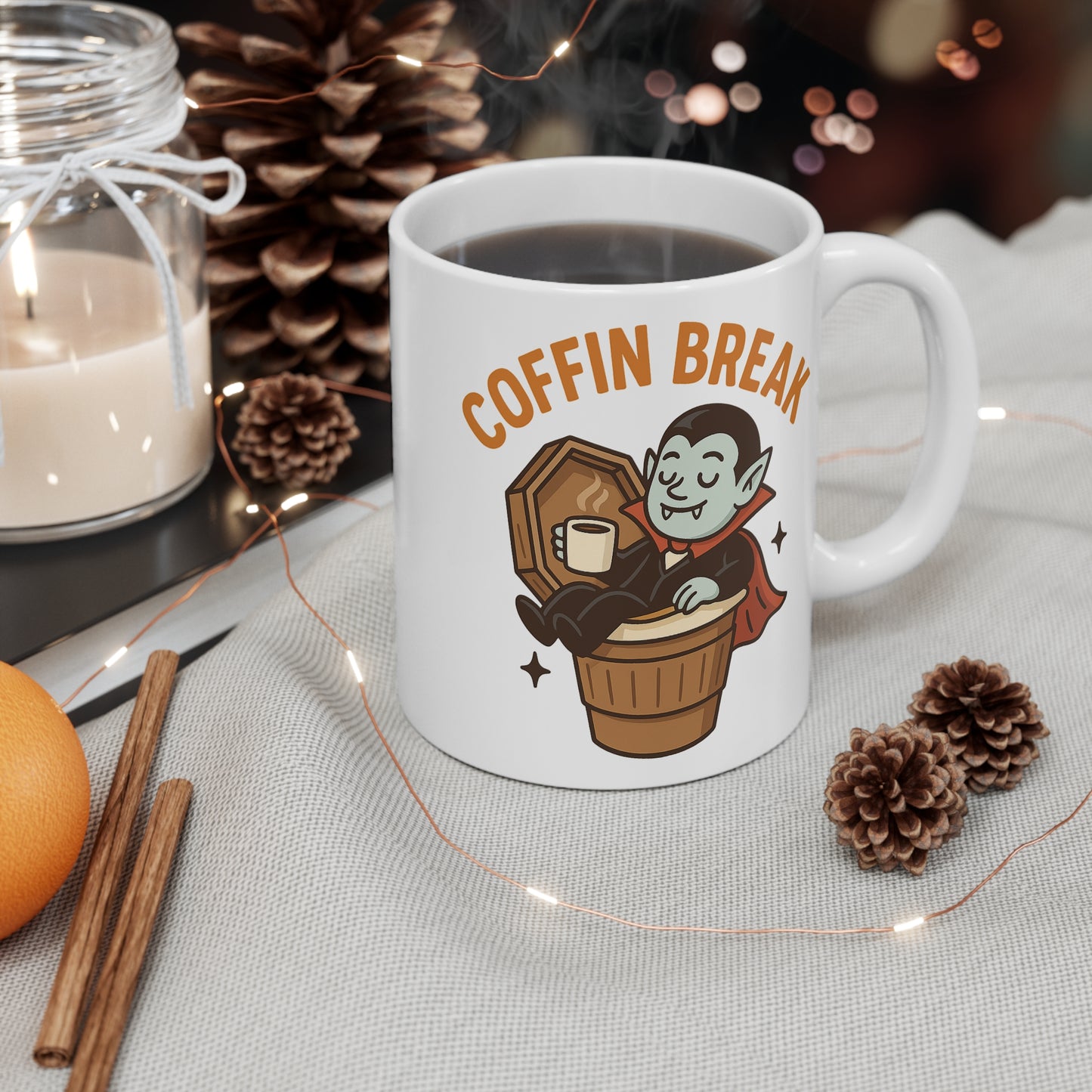 Coffin Break Mug, Halloween Gift, Vampire Coffee Cup, Spooky Themed Mug, Cute Gothic Travel Mug, Unique Drinkware