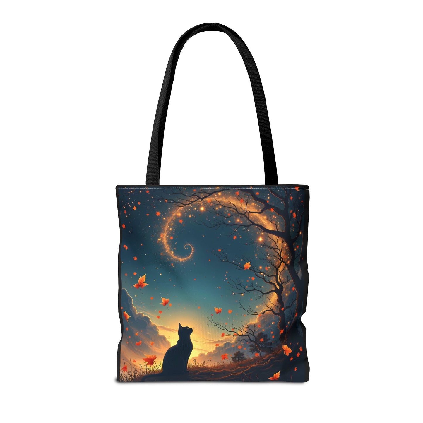 Autumn Cat Dreams – Celestial Spiral Tote Bag (16x16)