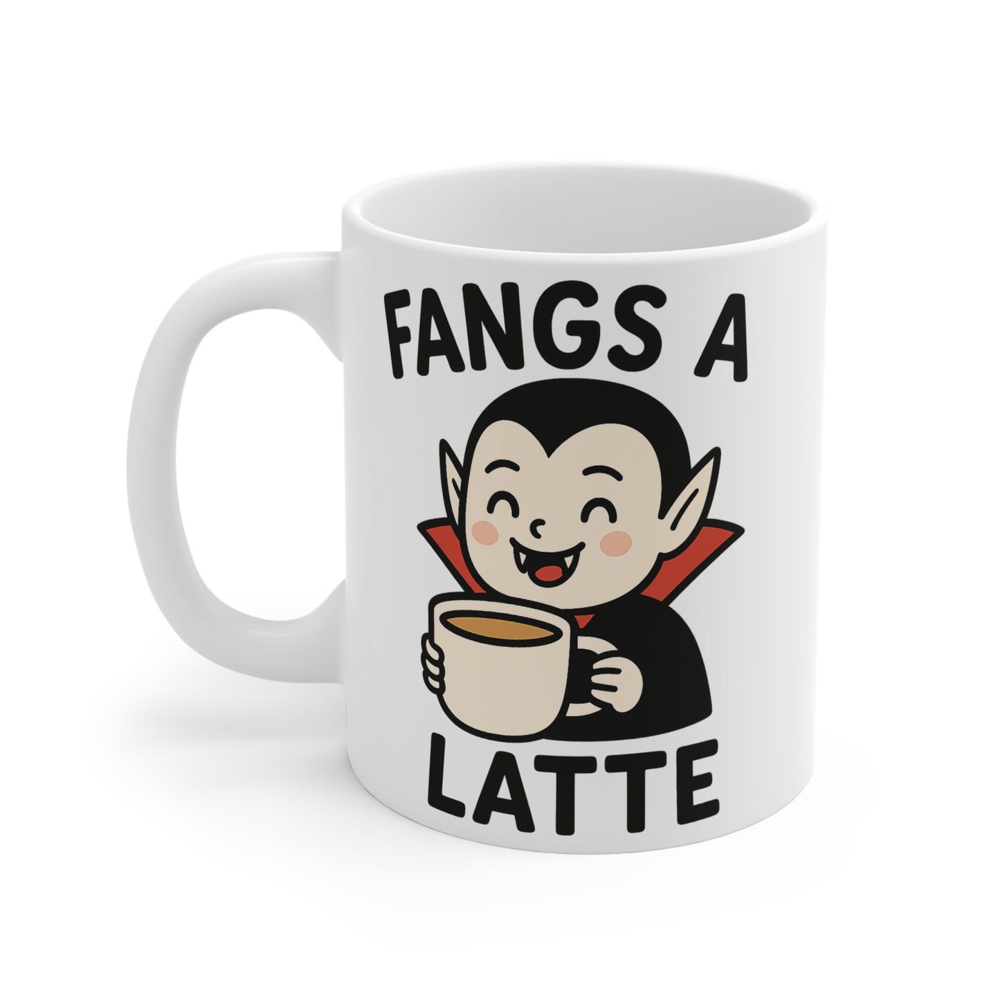 Cute Vampire Coffee Mug, Fangs a Latte Design, Halloween Gift, Funny Drinkware, Spooky Kitchen Decor, Unique Tea Cup