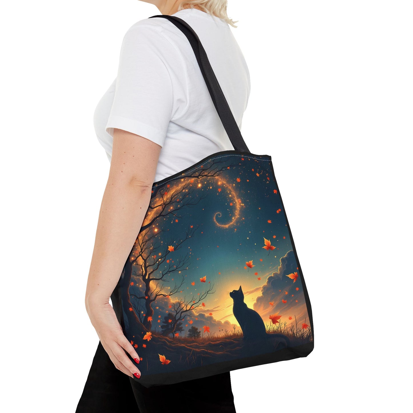 Autumn Cat Dreams – Celestial Spiral Tote Bag (16x16)