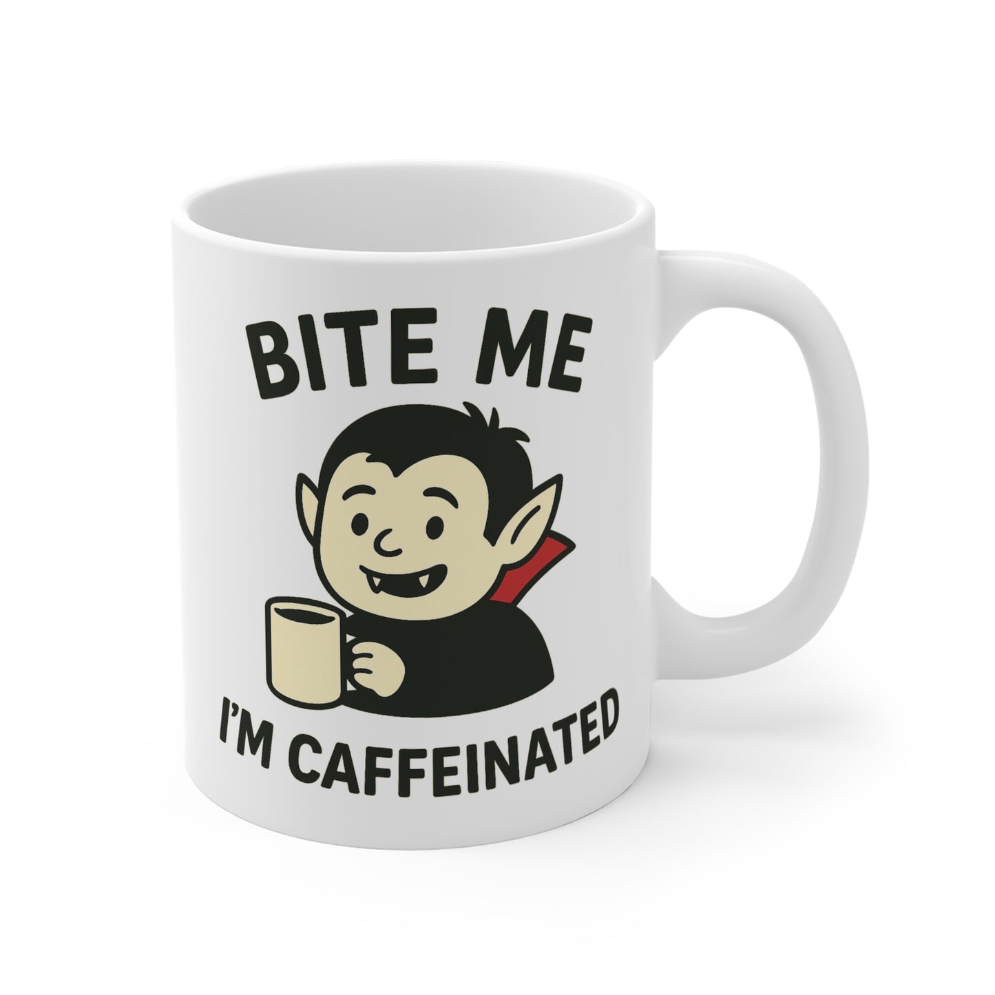 Spooky Vampire Mug | Bite Me I'm Caffeinated Coffee Cup, Halloween Decor, Funny Gift, Gothic Kitchenware, Vampire Lovers