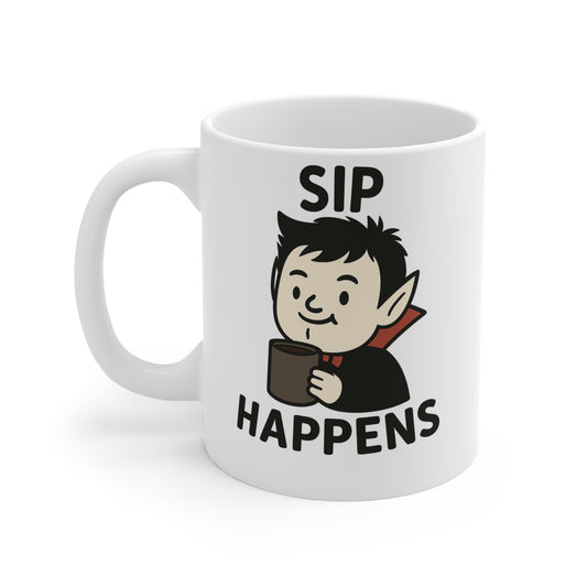 Fun Vampire Themed Mug, Sip Happens, Quirky Coffee Cup, Sip Happens Coffee Mug, Halloween Gift, Unique Kitchen Decor, Whimsical Drinkware