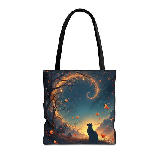 Autumn Cat Dreams – Celestial Spiral Tote Bag (16x16)