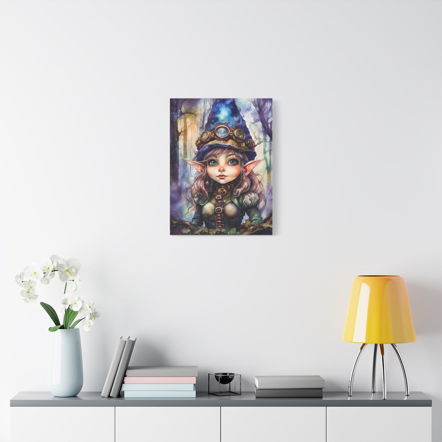 Prismveil Gnomes – Elowen, The Crystalbloom Seer Canvas Print (12x16, 16x20, 18x24)