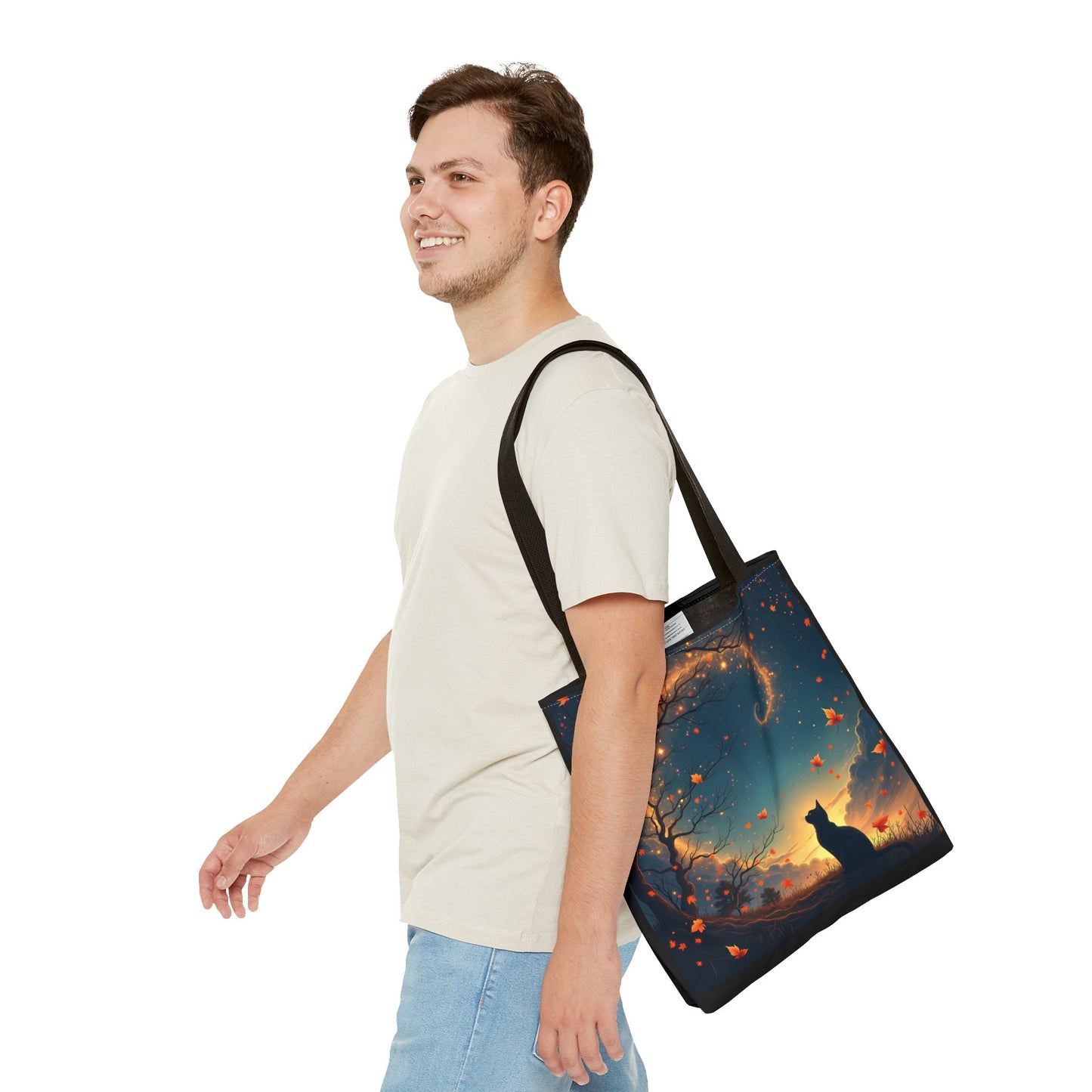 Autumn Cat Dreams – Celestial Spiral Tote Bag (16x16)