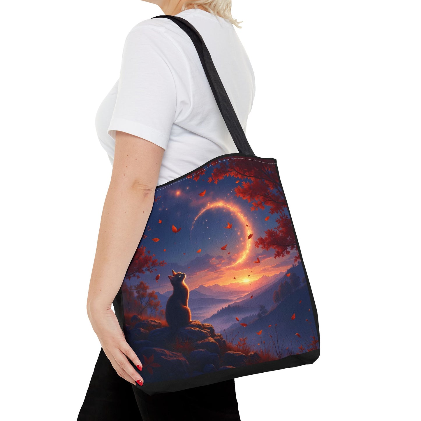 Autumn Cat Dreams – Moonlit Whispers Tote Bag (16x16)